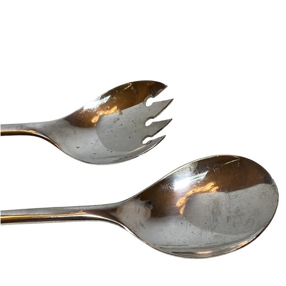W A ITALY SILVERPLATED SHELL PATTERN SALAD SERVING FORK & SPOON SET - Picture 3 of 5